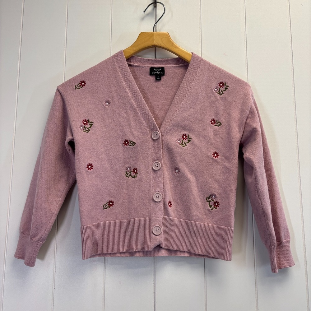 Victory Heart Girls Embroidered Floral Cardigan Sweater Size 8 Easter Spring